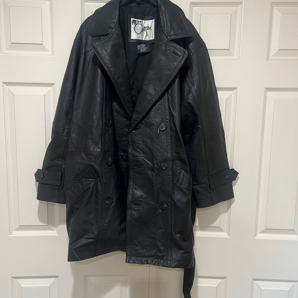 Women’s Goat Nappa Leather Black Belted Jacket Classic Coat Winter Holiday L View 3